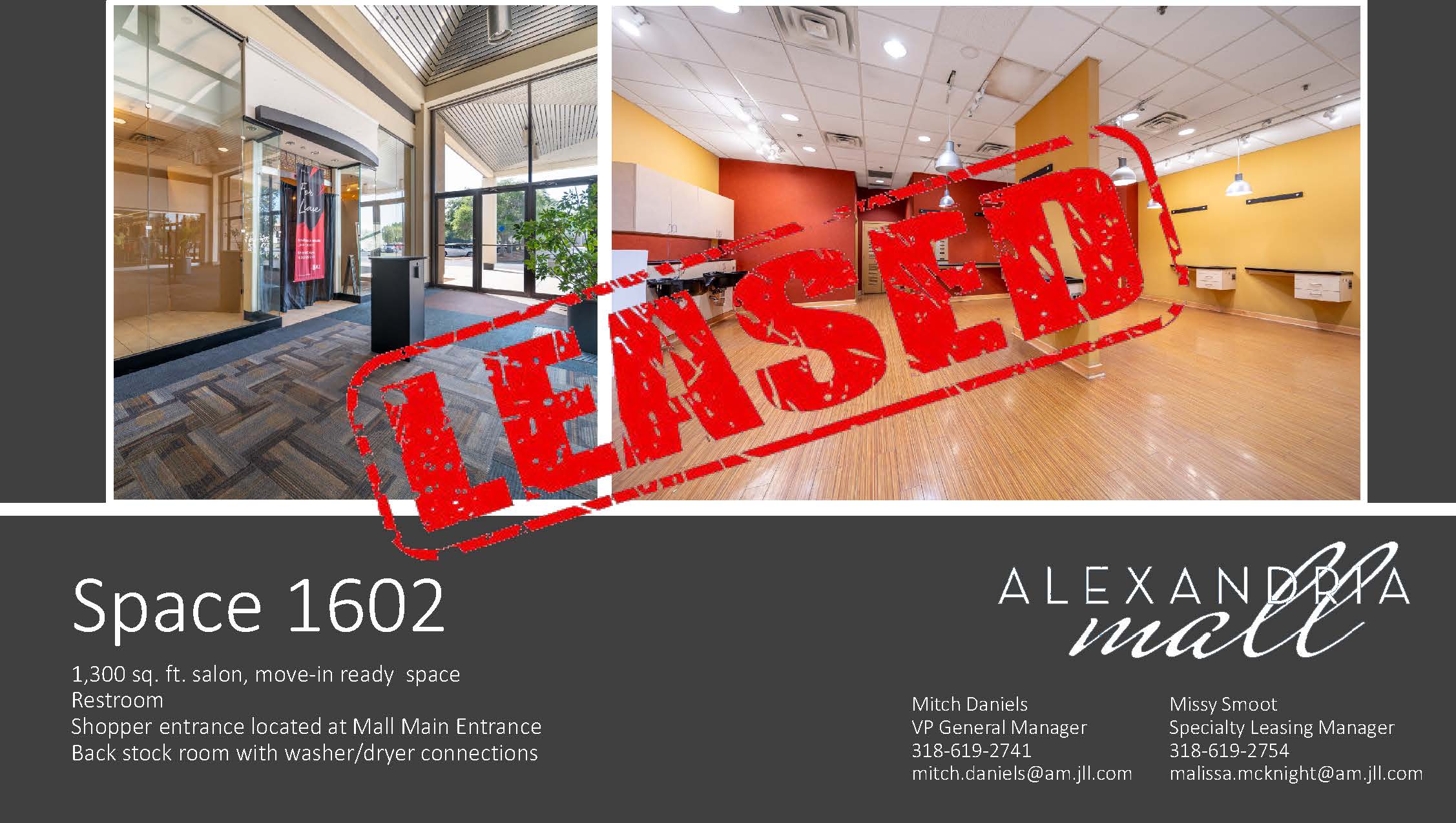 CLICK HERE for Alexandria Mall Lease Plan of these featured available